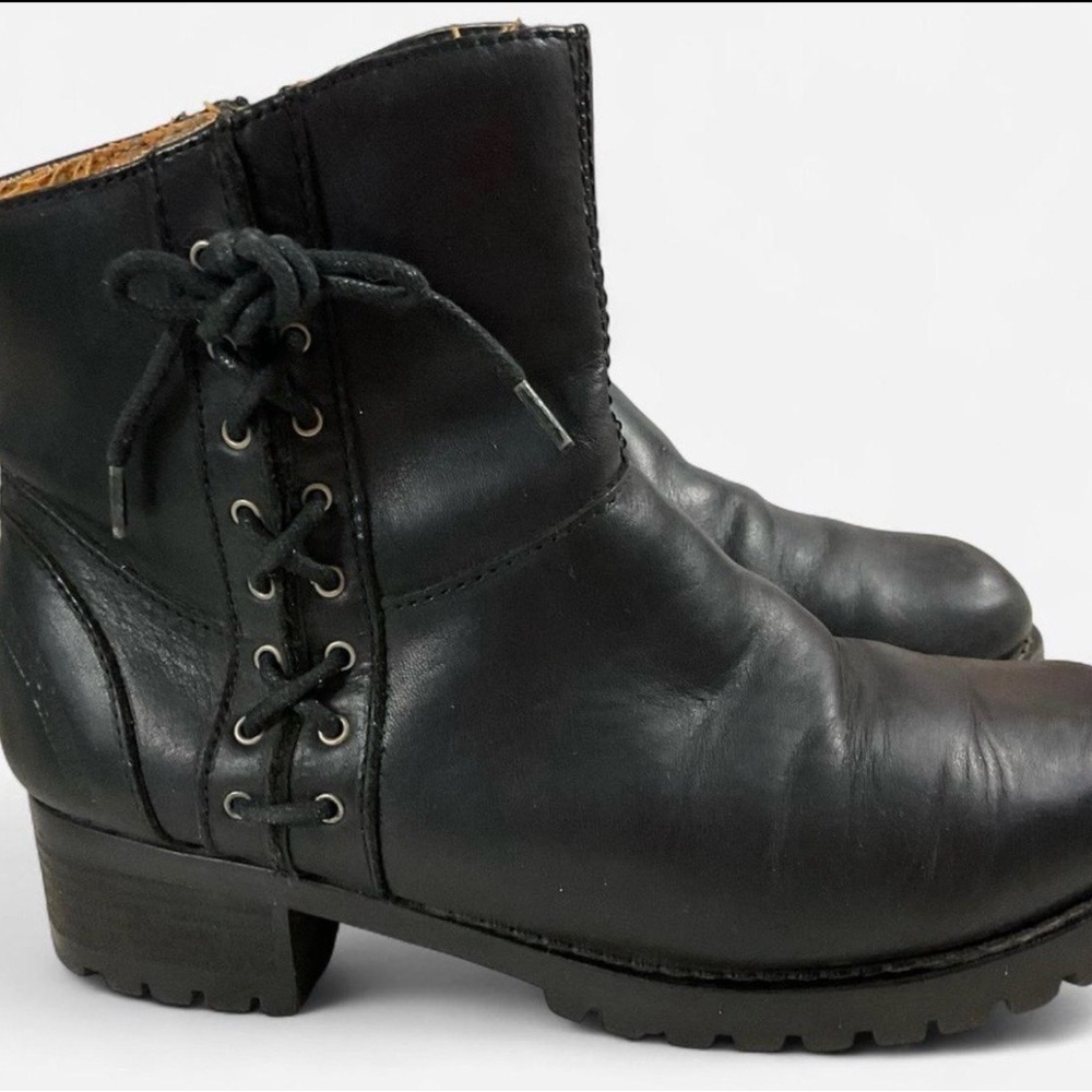 Harley-Davidson 'Adriana' Black Leather Lace-Up Ankle Boots - Women Size 7.5